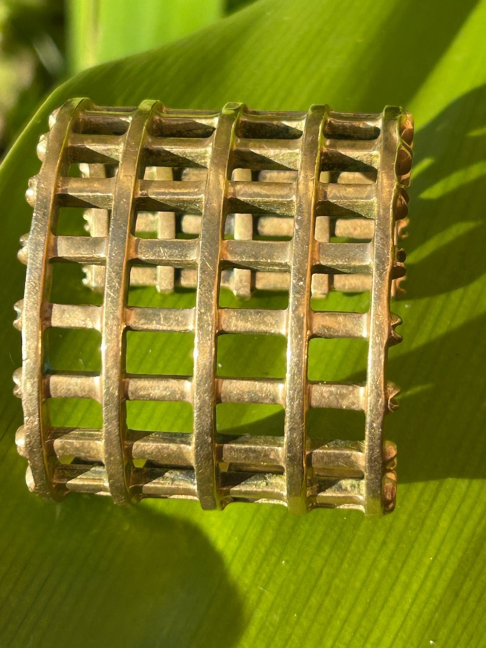 Designer JK Statement Brass Geometric Square Checkerboard Open cuff bracelet